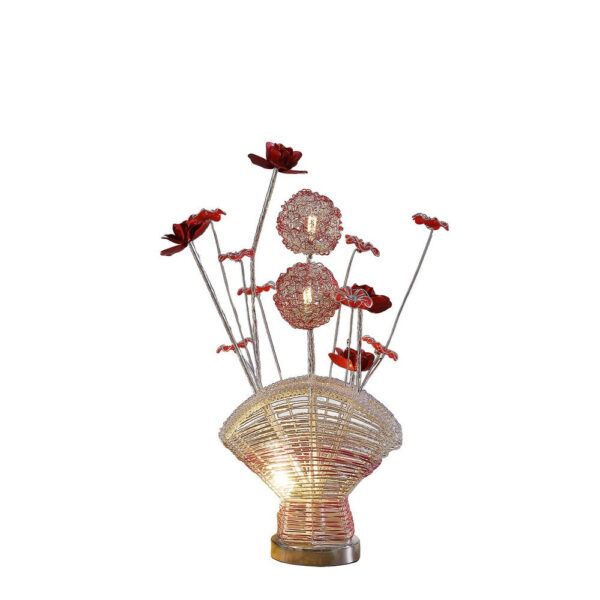 Accent Table Lamp, LED, Red Roses Fan Crystal Vase, Chrome 22 Inch