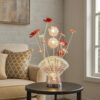 Accent Table Lamp, LED, Red Roses Fan Crystal Vase, Chrome 22 Inch