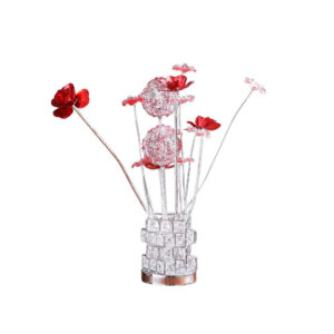Accent Table Lamp, LED, Red Roses, Crystal Square Vase, Chrome 21 Inch