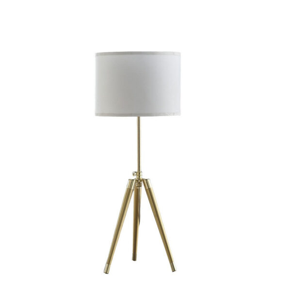 Kera Table Lamp, White Drum Shade, Brass Gold Tripod Base 39 Inch