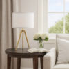 Kera Table Lamp, White Drum Shade, Brass Gold Tripod Base 39 Inch