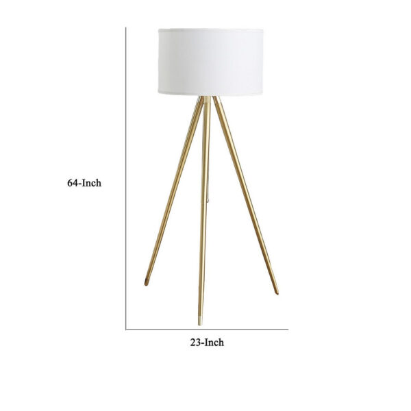 Kera Floor Lamp, White Drum Shade, Brass Gold Tripod Base 64 Inch