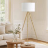 Kera Floor Lamp, White Drum Shade, Brass Gold Tripod Base 64 Inch