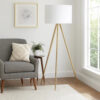 Kera Floor Lamp, White Drum Shade, Brass Gold Tripod Base 64 Inch
