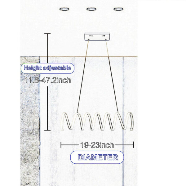 Modern Ceiling Pendant Light, Suspended Aluminum Spiral Loop, 23 Inch