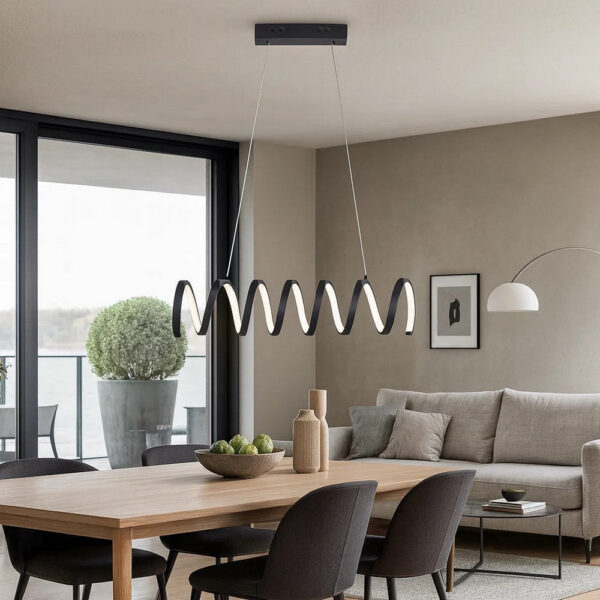 Modern Ceiling Pendant Light, Suspended Aluminum Spiral Loop, 23 Inch