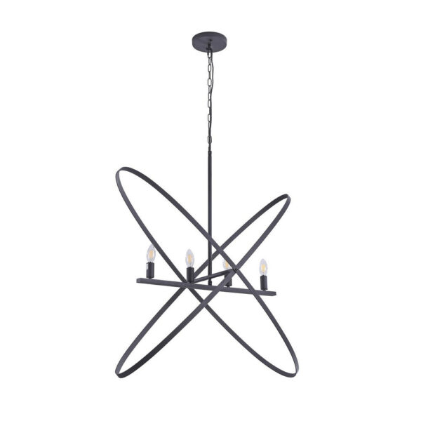 Modern Chandelier, 4 LED Light, Black Cross Band, Brass Metal 38 Inch