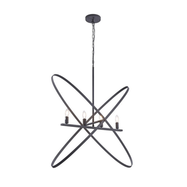 Modern Chandelier, 4 LED Light, Black Cross Band, Brass Metal 38 Inch