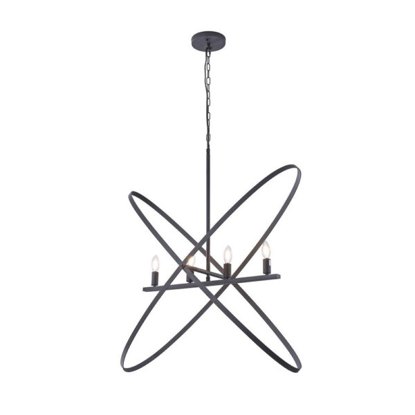 Modern Chandelier, 4 LED Light, Black Cross Band, Brass Metal 38 Inch