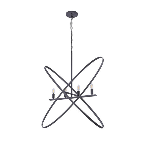 Modern Chandelier, 4 LED Light, Black Cross Band, Brass Metal 38 Inch