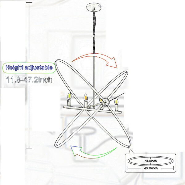 Modern Chandelier, 4 LED Light, Black Cross Band, Brass Metal 38 Inch