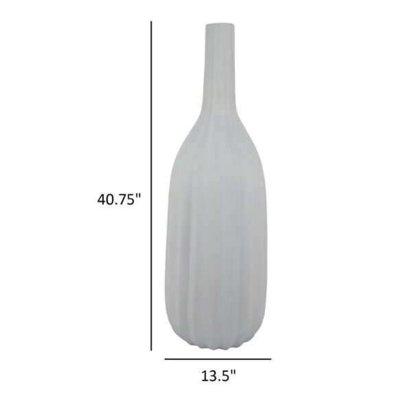 Rizie Vase with Ribbed Texture, 41 Inch Contemporary White Polyresin