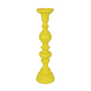 Naze Tabletop Candle Holder with Turned Accents, 23 Inch Yellow Resin