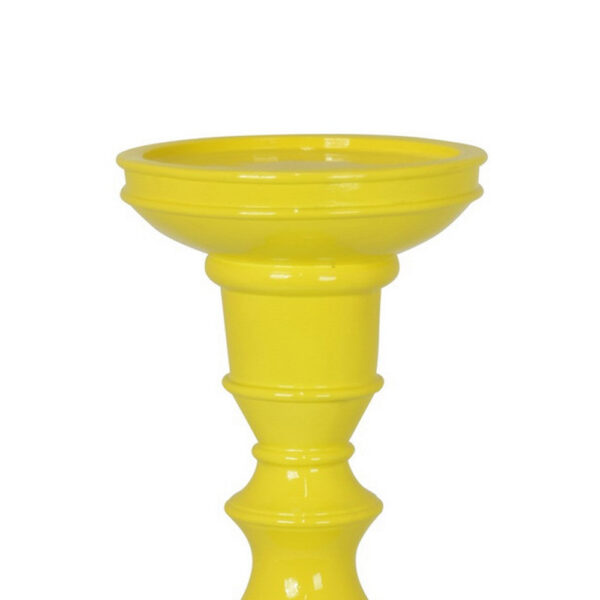 Naze Tabletop Candle Holder with Turned Accents, 23 Inch Yellow Resin