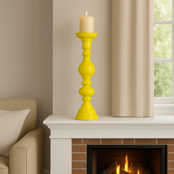 Naze Tabletop Candle Holder with Turned Accents, 23 Inch Yellow Resin