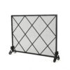 Fireplace Screen, Classic Diamond Shape with Mesh, 41x32 Black Finish