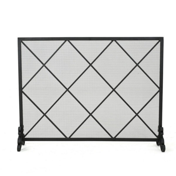 Fireplace Screen, Classic Diamond Shape with Mesh, 41x32 Black Finish