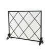 Fireplace Screen, Classic Diamond Shape with Mesh, 41x32 Black Finish