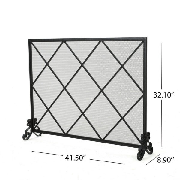 Fireplace Screen, Classic Diamond Shape with Mesh, 41x32 Black Finish
