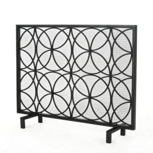Fireplace Screen, Overlapping Circles w Mesh, 41x31 Matte Black Frame