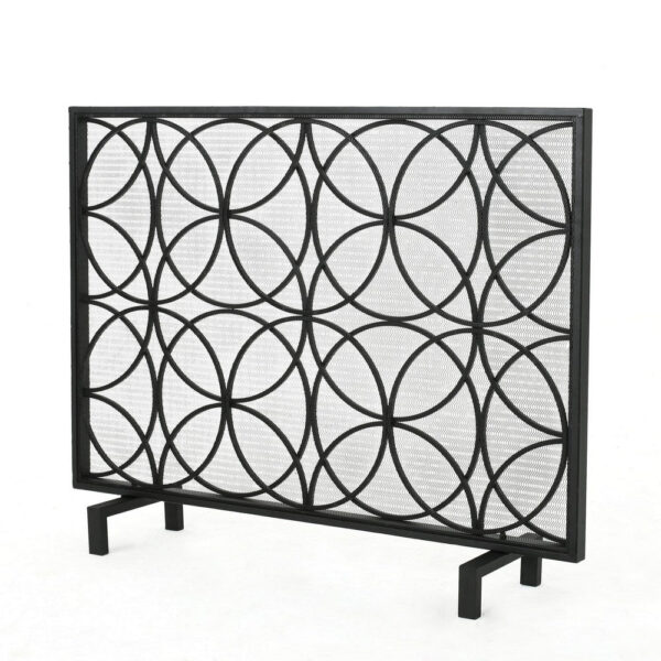 Fireplace Screen, Overlapping Circles w Mesh, 41x31 Matte Black Frame