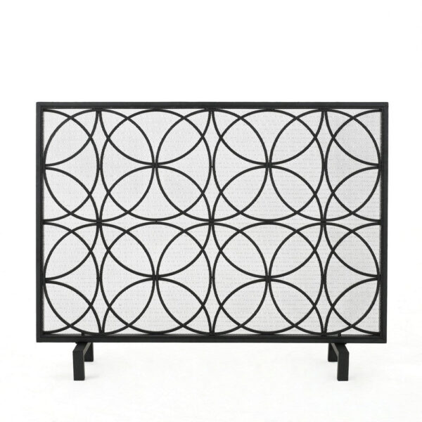 Fireplace Screen, Overlapping Circles w Mesh, 41x31 Matte Black Frame