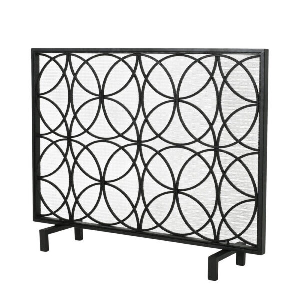 Fireplace Screen, Overlapping Circles w Mesh, 41x31 Matte Black Frame