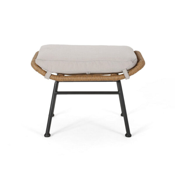 Margo Outdoor Ottoman Set of 2, 24 Inch Black Iron, Brown and Beige