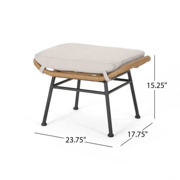 Margo Outdoor Ottoman Set of 2, 24 Inch Black Iron, Brown and Beige