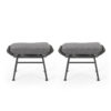 Margo Outdoor Ottoman Set of 2, 24 Inch Black Iron, Gray Cushion