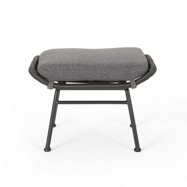 Margo Outdoor Ottoman Set of 2, 24 Inch Black Iron, Gray Cushion