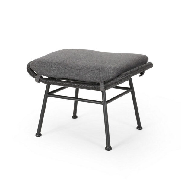 Margo Outdoor Ottoman Set of 2, 24 Inch Black Iron, Gray Cushion