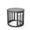 Outdoor Round Side End Table with Woven Accents, 18 Inch, Gray Rattan