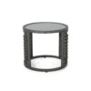 Outdoor Round Side End Table with Woven Accents, 18 Inch, Gray Rattan