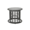 Outdoor Round Side End Table with Woven Accents, 18 Inch, Gray Rattan