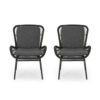 Patio Accent Chair Set of 2, Open Wicker, Round Edge, Black Iron, Gray