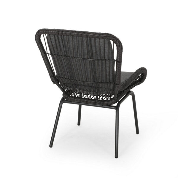 Patio Accent Chair Set of 2, Open Wicker, Round Edge, Black Iron, Gray