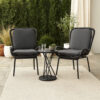 Patio Accent Chair Set of 2, Open Wicker, Round Edge, Black Iron, Gray