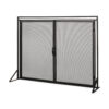 Fireplace Screen, 2 Doors, Open Diamond Mesh Design, Matte Black Iron