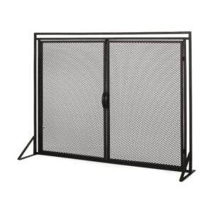 Fireplace Screen, 2 Doors, Open Diamond Mesh Design, Matte Black Iron