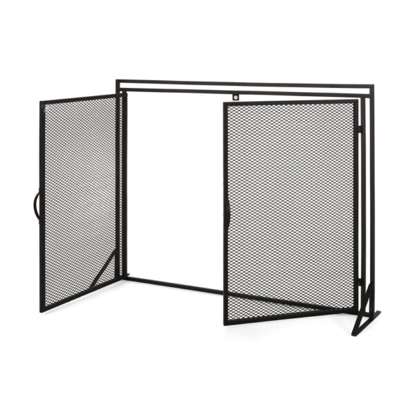 Fireplace Screen, 2 Doors, Open Diamond Mesh Design, Matte Black Iron
