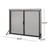 Fireplace Screen, 2 Doors, Open Diamond Mesh Design, Matte Black Iron