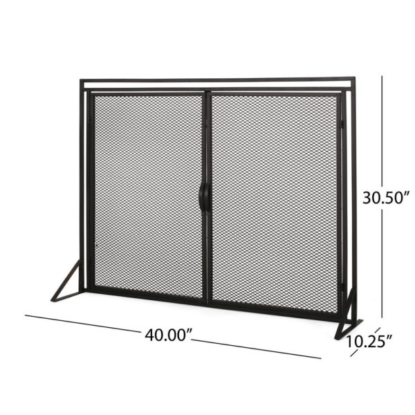 Fireplace Screen, 2 Doors, Open Diamond Mesh Design, Matte Black Iron