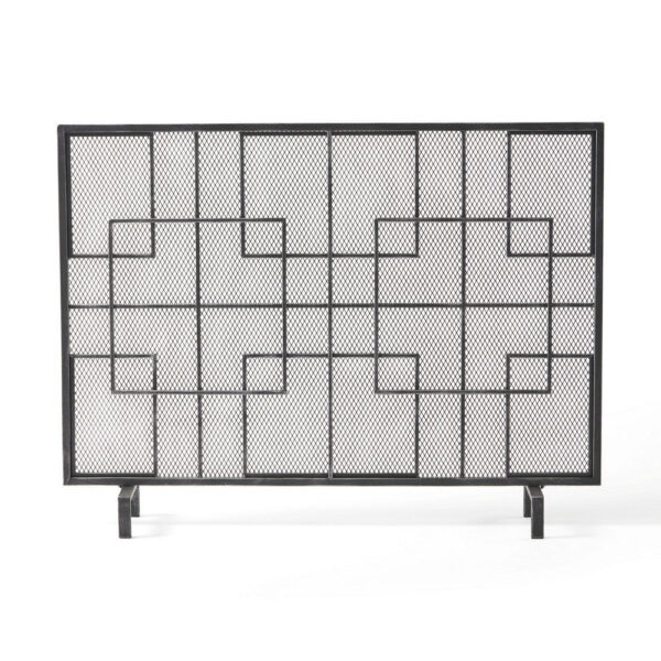 31x41 Fireplace Screen with Mesh, Contemporary Design, Black, Silver