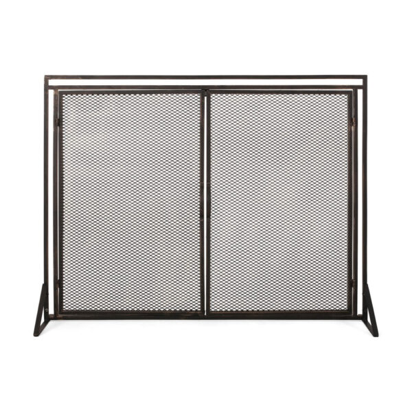31x40 Fireplace Screen, 2 Door Diamond Mesh Design, Black Bronze Iron