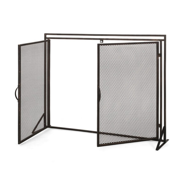 31x40 Fireplace Screen, 2 Door Diamond Mesh Design, Black Bronze Iron