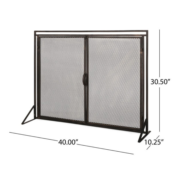 31x40 Fireplace Screen, 2 Door Diamond Mesh Design, Black Bronze Iron