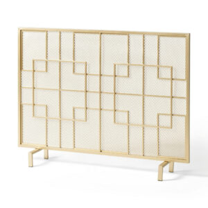 31x41 Fireplace Screen, Overlapping Square Design, Classic Gold Iron