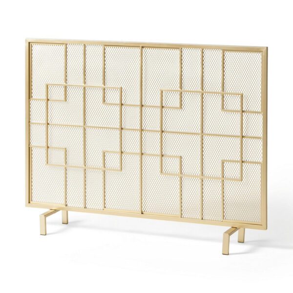 31x41 Fireplace Screen, Overlapping Square Design, Classic Gold Iron