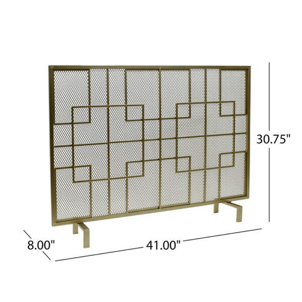 31x41 Fireplace Screen, Overlapping Square Design, Classic Gold Iron